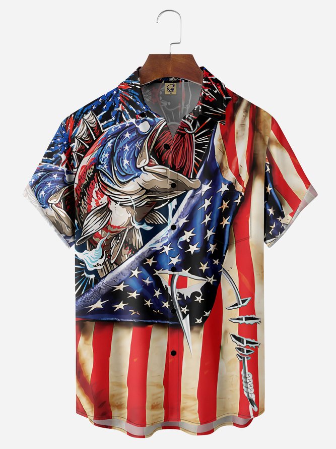 Independence Day American Flag Fish - Hawaiian Shirt