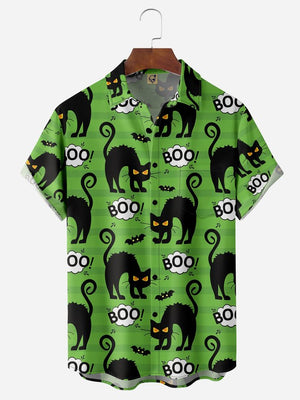 Halloween Cat Boo Boo Green Pattern - Hawaiian Shirt