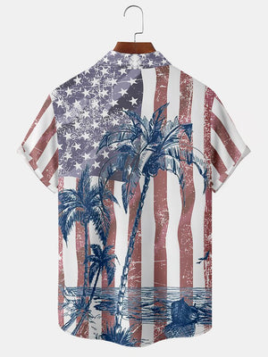 Independence Day American Flag Coconut Tree - Hawaiian Shirt