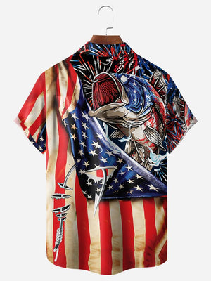 Independence Day American Flag Fish - Hawaiian Shirt