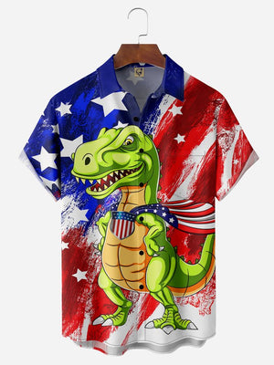 Independence Day American Flag Dinosaur 4th Of July - Hawaiian Shirt