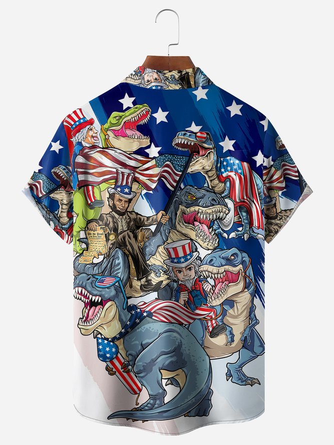 Independence Day Memorial Flag Dinosaur - Hawaiian Shirt