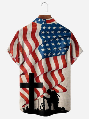 Independence Day Veterans American Flag Cross - Hawaiian Shirt