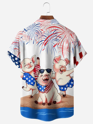 Independence Day American Flag Pigs - Hawaiian Shirt