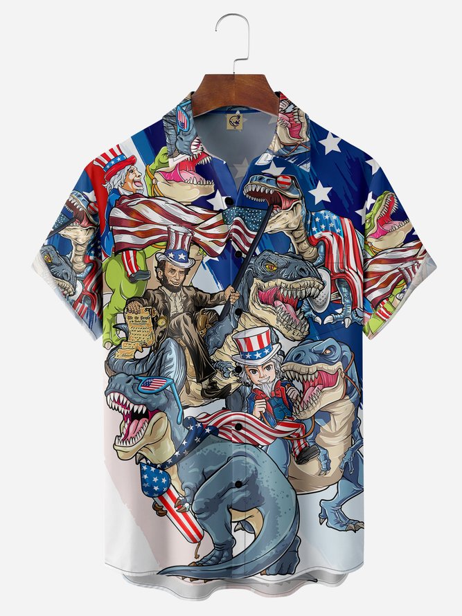 Independence Day Memorial Flag Dinosaur - Hawaiian Shirt