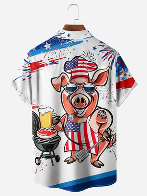 Independence Day American Flag Mr Pig Cook - Hawaiian Shirt