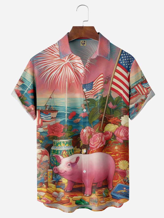 Independence Day USA Flag Pig - Hawaiian Shirt