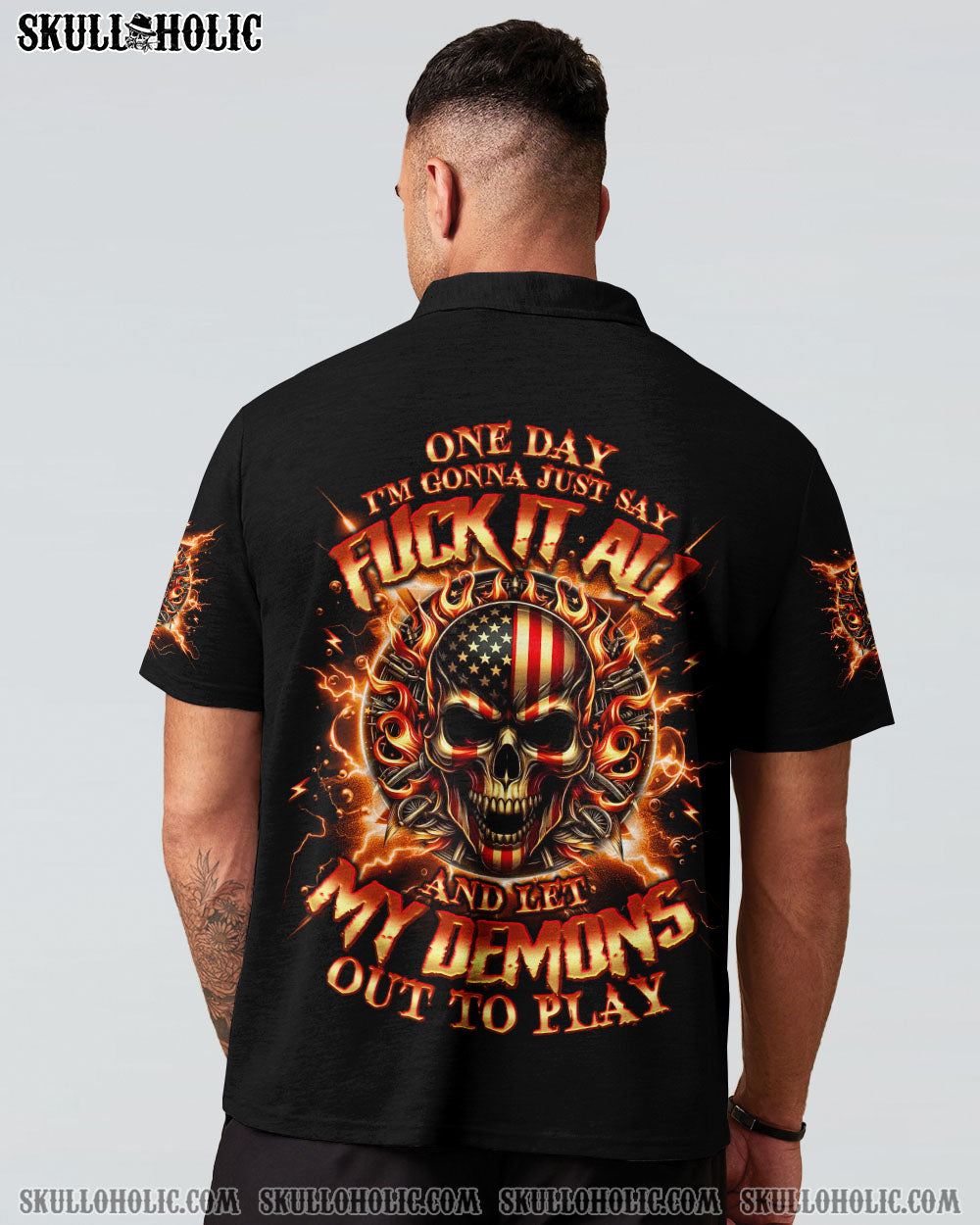 ONEDAYI_MGONNAJUSTSAYDEMONSKULLALLOVERPRINT TLNO1412241_Shortsleeves_PoloShirt_S1