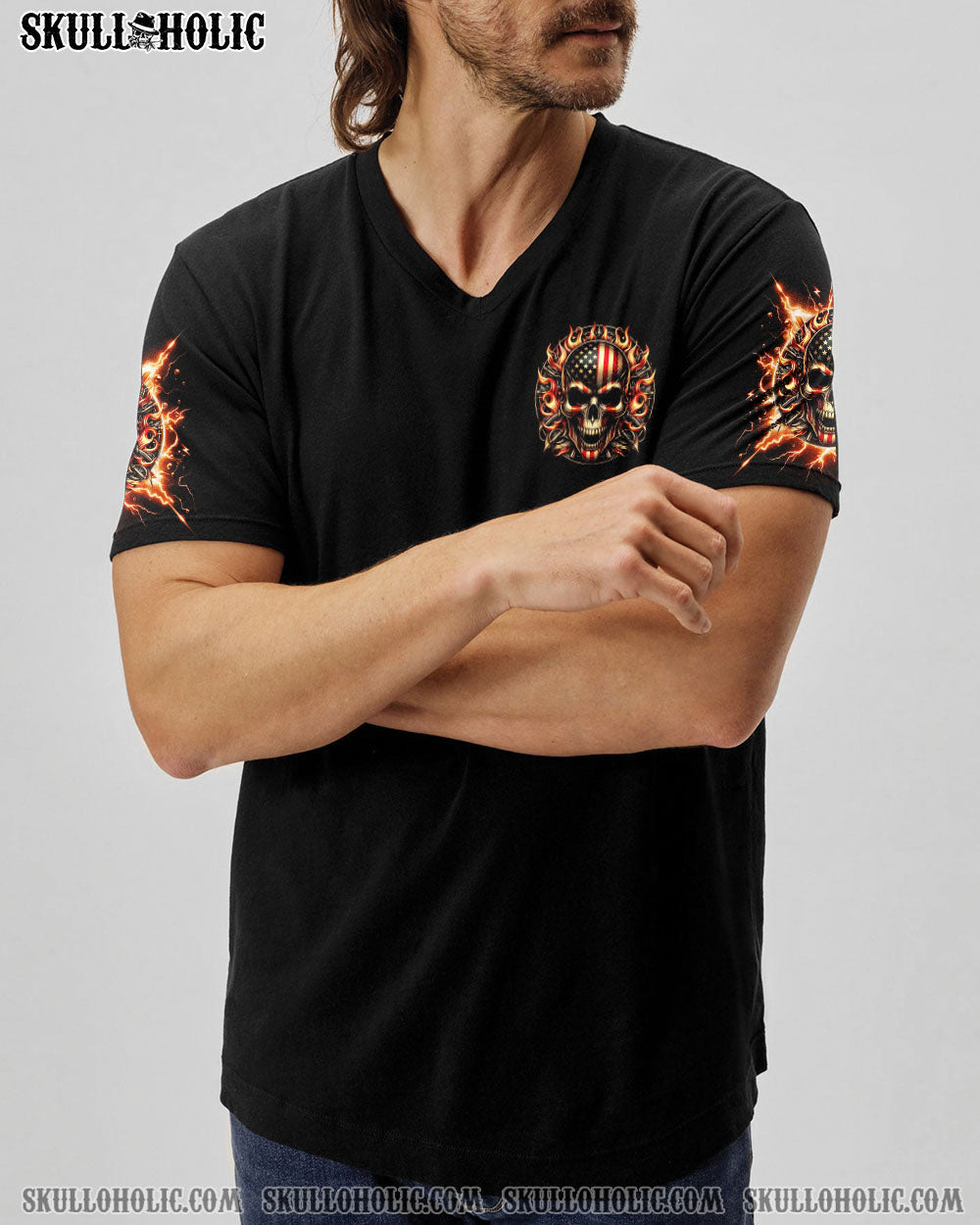 ONEDAYI_MGONNAJUSTSAYDEMONSKULLALLOVERPRINT TLNO1412241_Shortsleeves_V neckShirt_2XL1