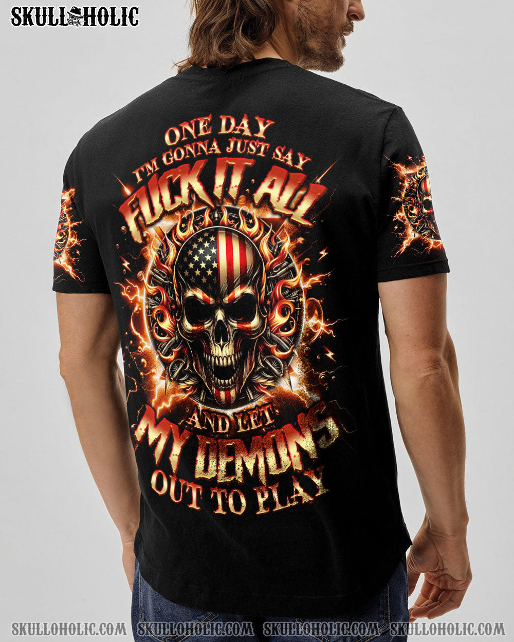 ONEDAYI_MGONNAJUSTSAYDEMONSKULLALLOVERPRINT TLNO1412241_Shortsleeves_V neckShirt_S1