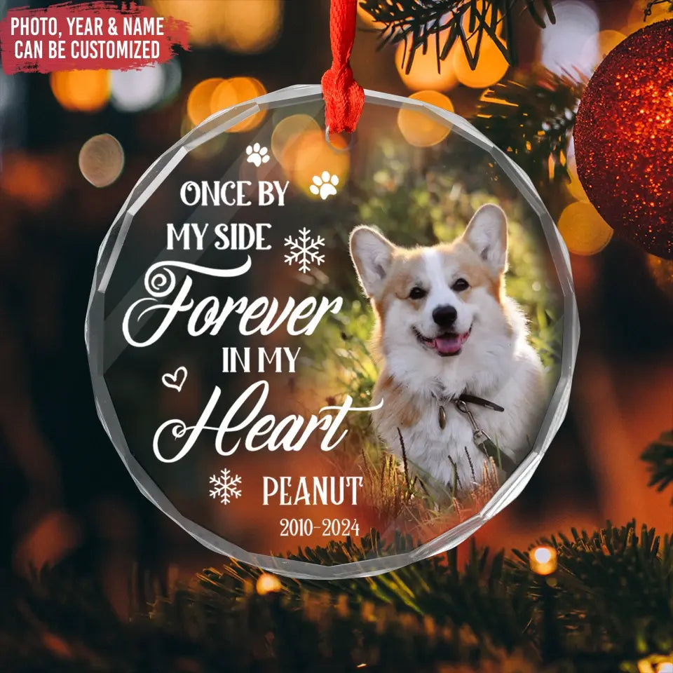 Once By My Side Forever In Our Hearts - Pet Memorial - Personalized Photo Glass Ornament DN100