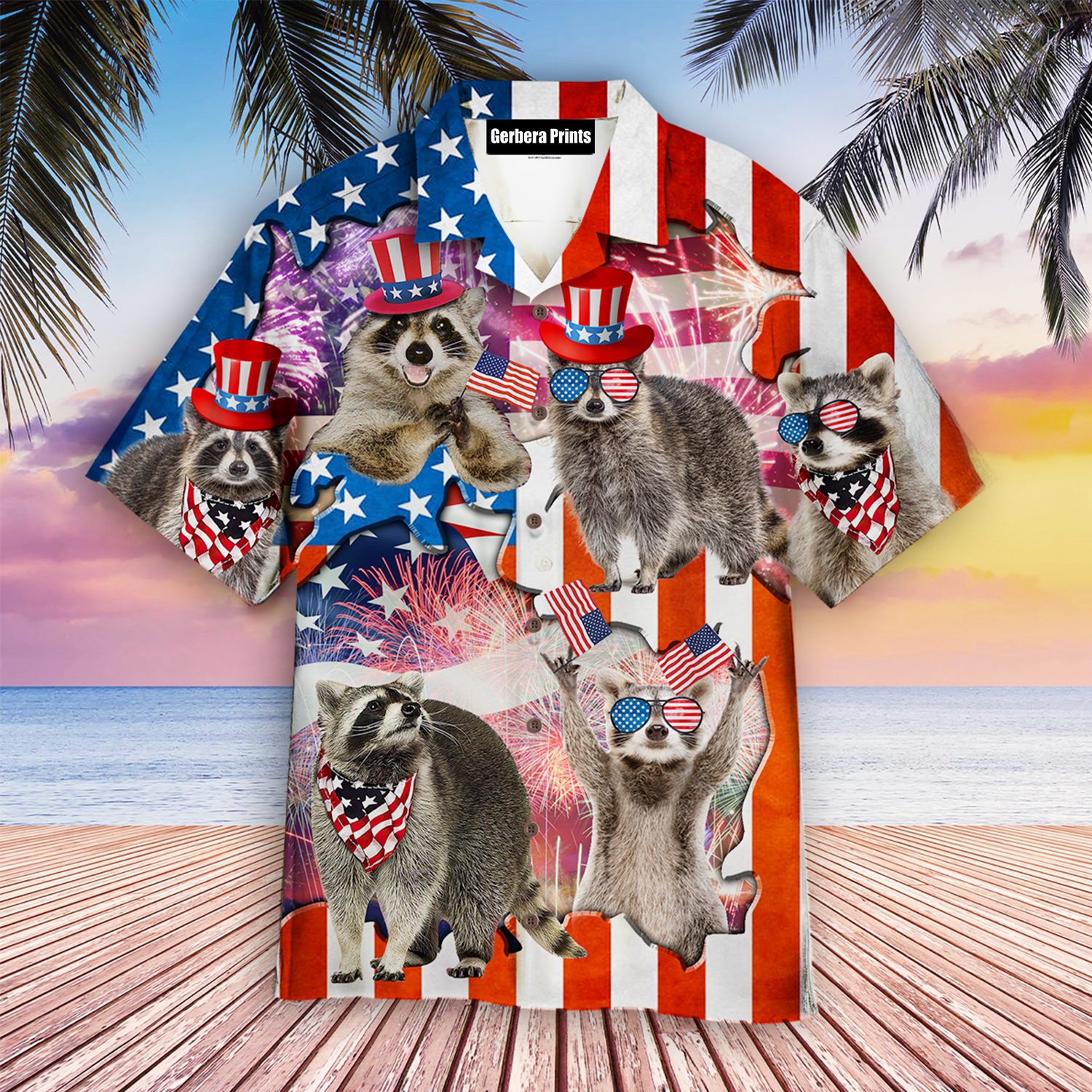 Raccoon Love America 4th Of July Patriotic - Hawaiian Shirt