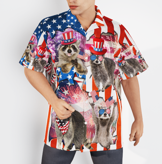 Raccoon Love America 4th Of July Patriotic - Hawaiian Shirt