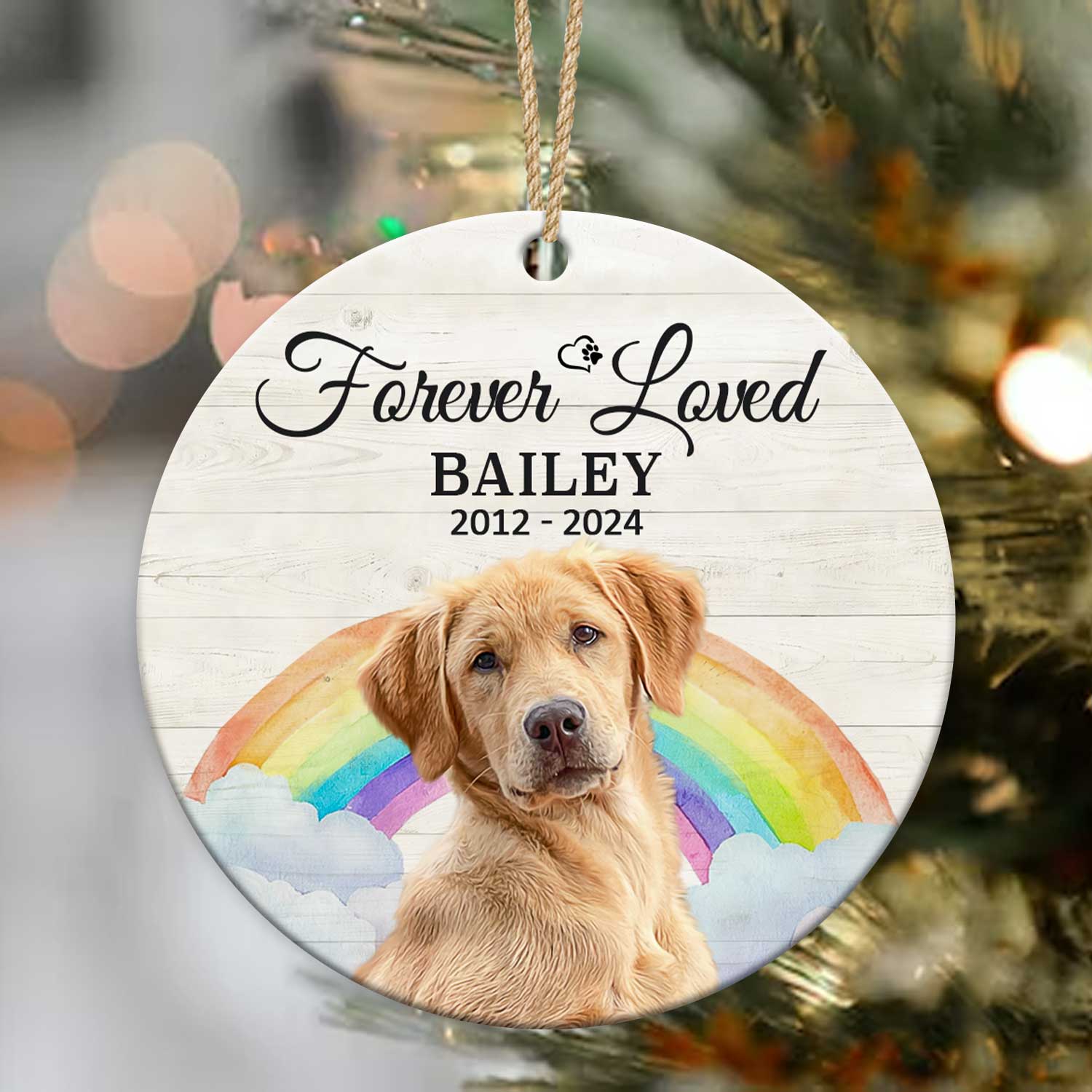 Rainbow Bridge Dog Remembrance - Pet Memorial Personalized Ceramic Ornament DN100