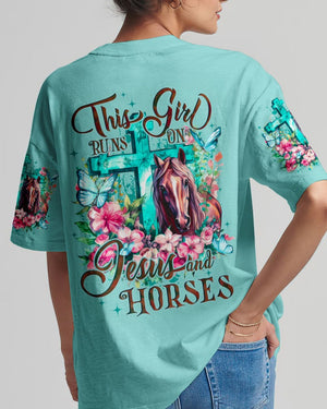 Runs On Jesus And Horses - Women's All Over Print Shirt - AT4080507