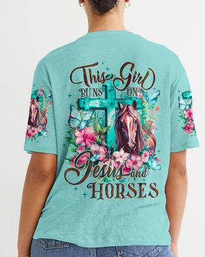 Runs On Jesus And Horses - Women's All Over Print Shirt - AT4080507