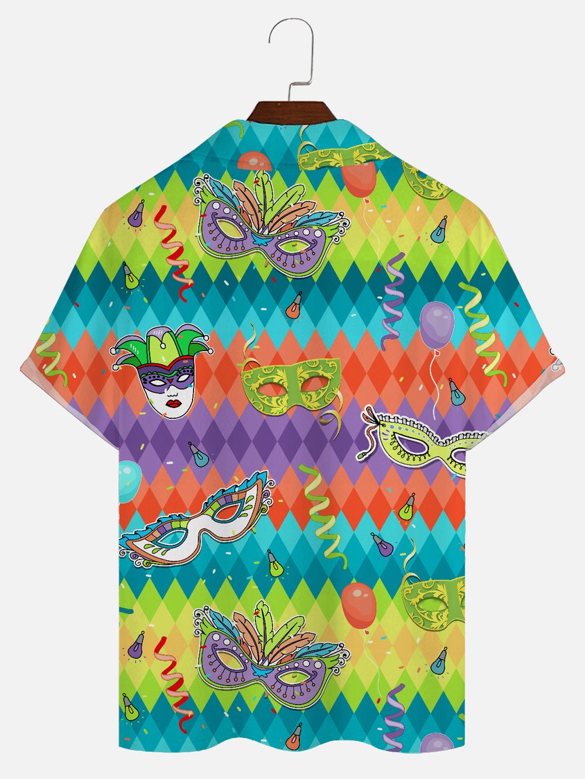 Mardi Gras Holiday Green Mask Fun Art Stretch - Hawaiian Shirt