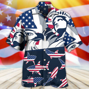 Shark America Independence Day - Hawaiian Shirt