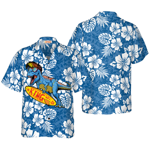 T-Rex Catch The Waves Dinosaur - Hawaiian Shirt