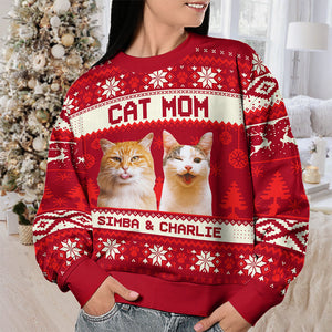 Custom Photo Busy Being A Cat Mama- Personalized Ugly Sweatshirt - Christmas Gift For Pet Owners, Pet Lovers