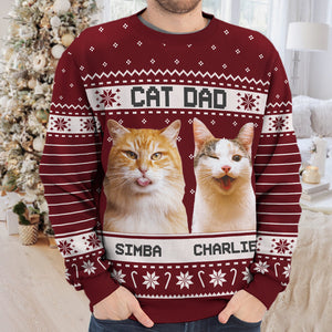 Custom Photo World's Best Cat Dad- Personalized Ugly Sweatshirt - Christmas Gift For Pet Owners, Pet Lovers