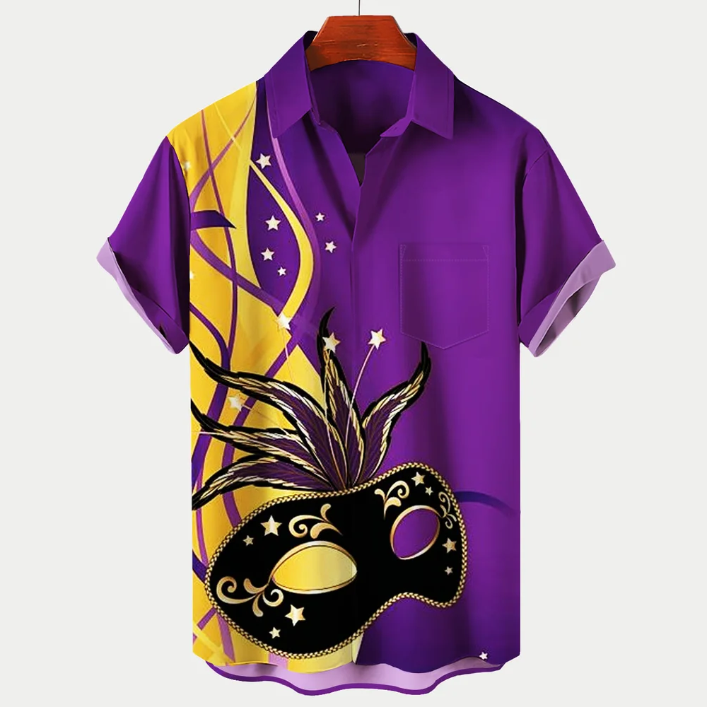 Gold Mardi Gras Black Mask Purple - Hawaiian Shirt