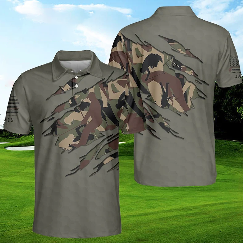 Custom Name Army Playing Golf Army - Gift For Golf Lovers - Personalized Men Polo