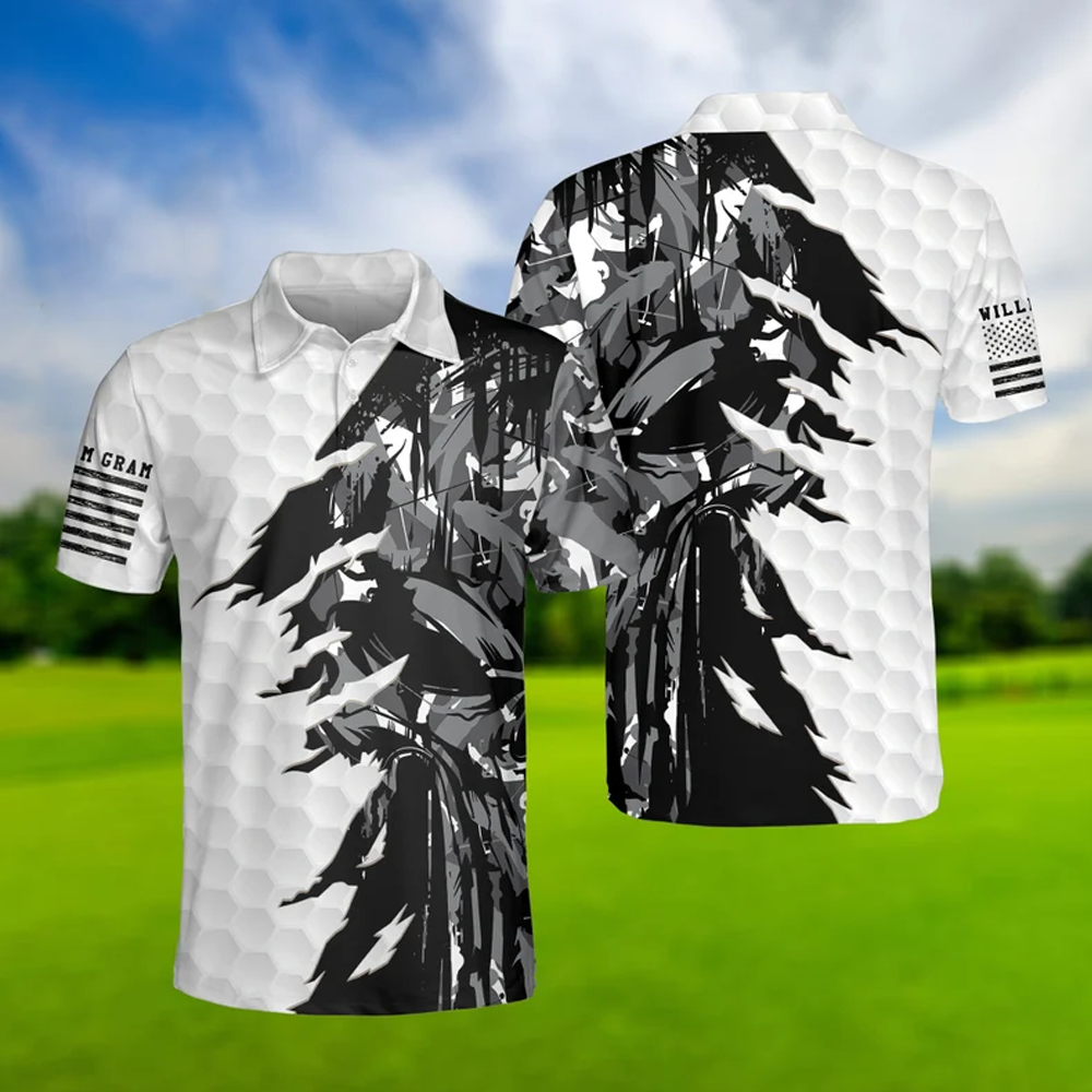 Vintage Golfing Clubs Black White - Gift For Golf Lovers - Personalized Men Polo