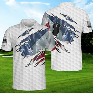 Custom Name American Flag Playing Golf - Gift For Golf Lovers - Personalized Men Polo