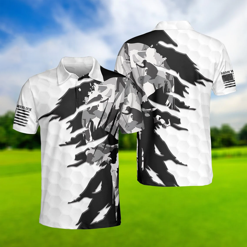 Man Are Playing Golf Black And White - Gift For Golf Lovers - Personalized Men Polo