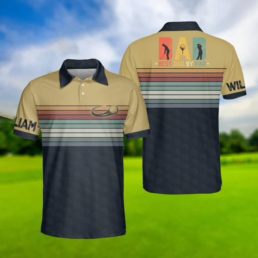 Custom Name Best Dad By Par Golf - Gift For Father - Personalized Men Polo