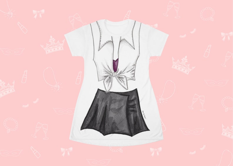 Loungewear White And Black Skirt Cosplay Costume  - Tshirt Dress