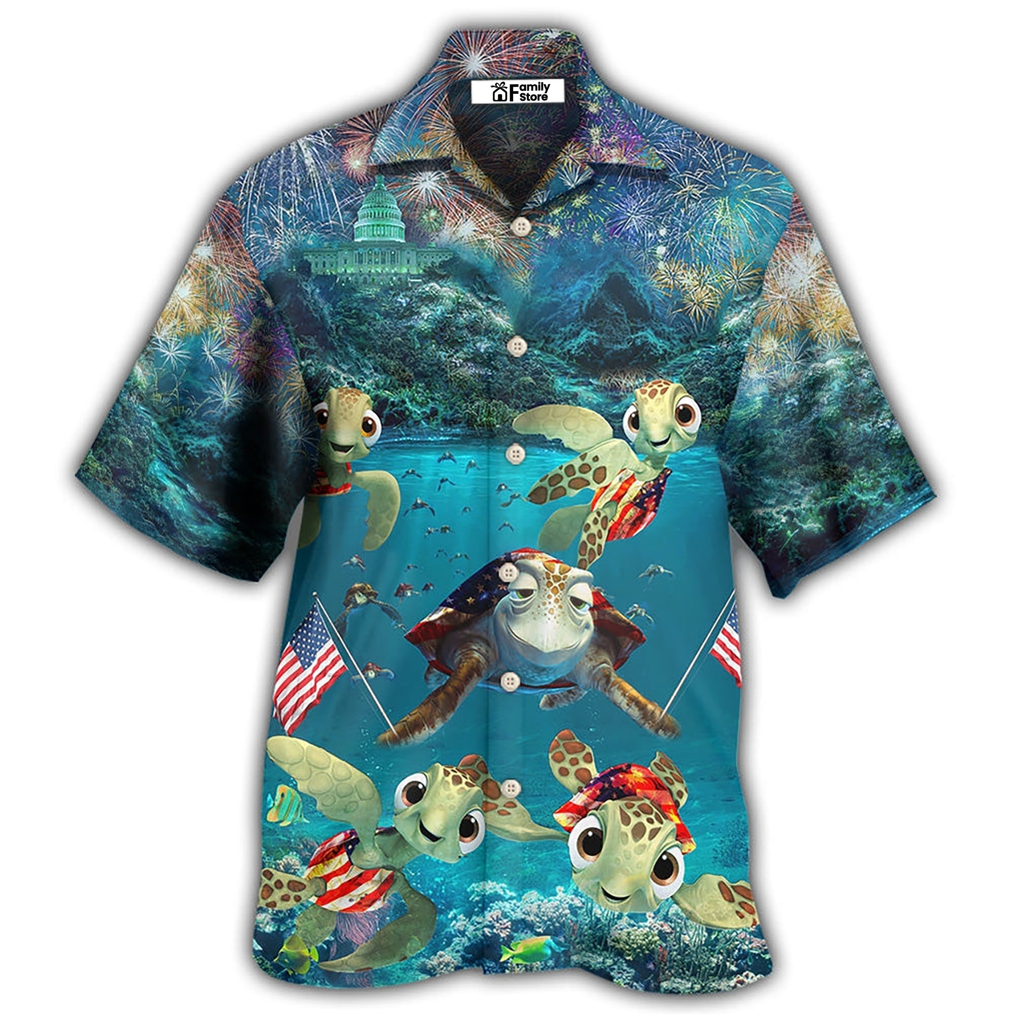 Turtle Independence Day Celebrate Under Sea - Hawaiian Shirt