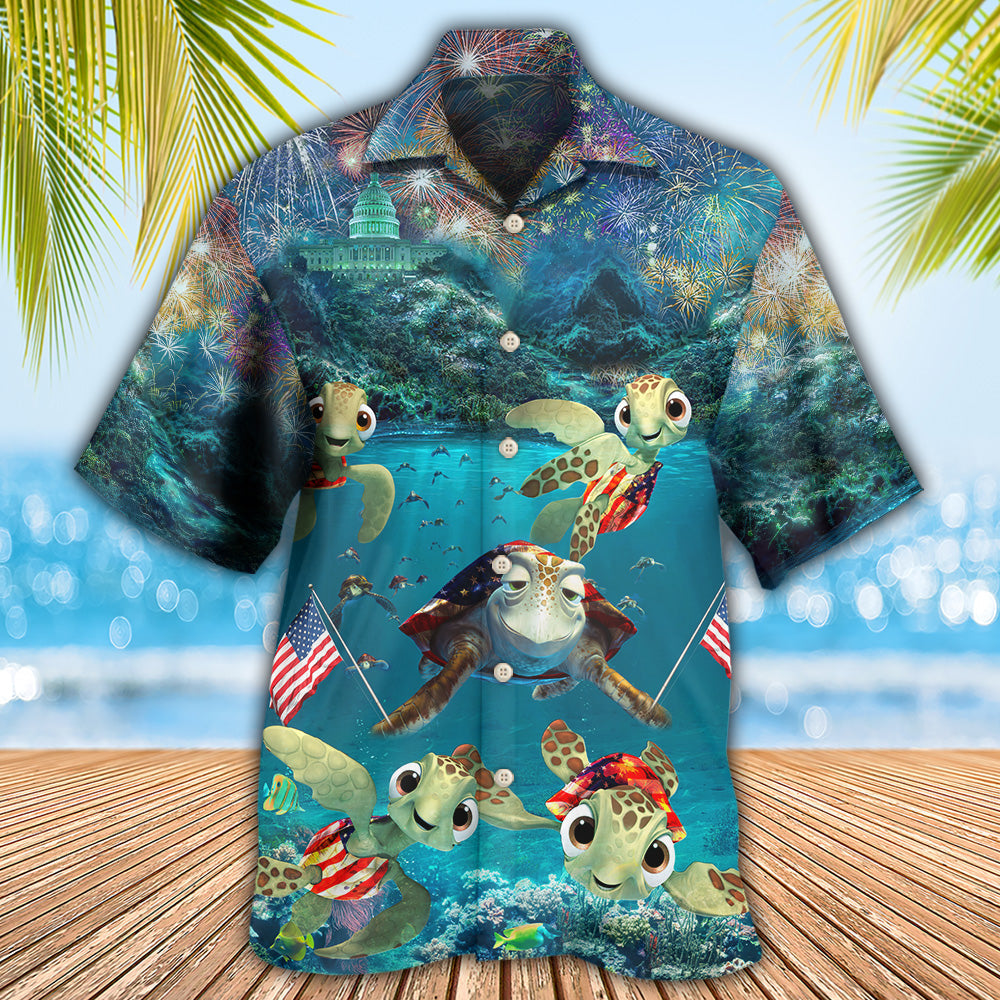 Turtle Independence Day Celebrate Under Sea - Hawaiian Shirt