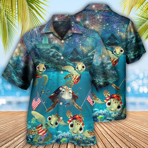 Turtle Independence Day Celebrate Under Sea - Hawaiian Shirt