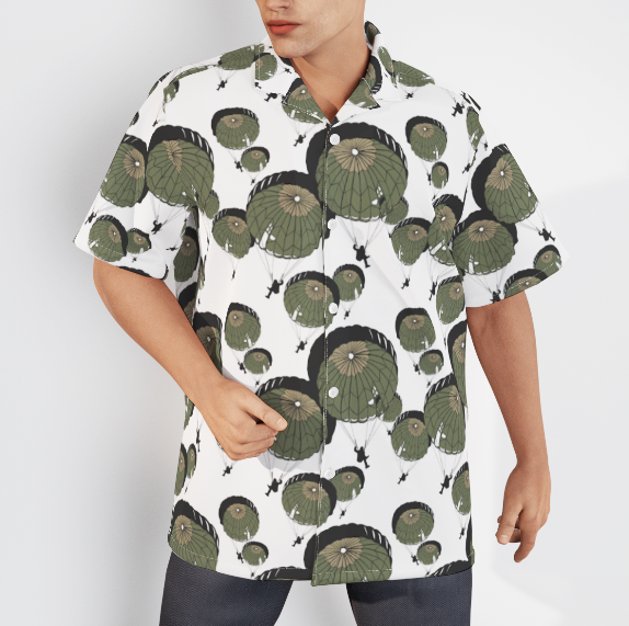 Umbrella Army Parachute Veteran White And Green Aloha - Hawaiian Shirt