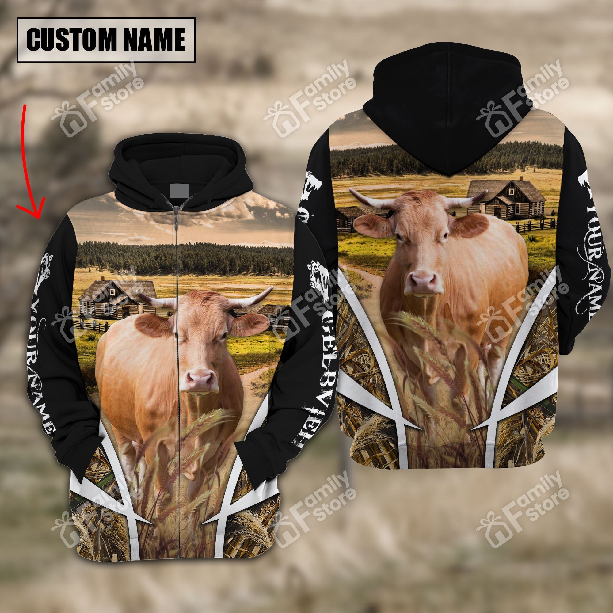 Uni Gelbvieh Meadow Pattern Black - Personalized Hoodie