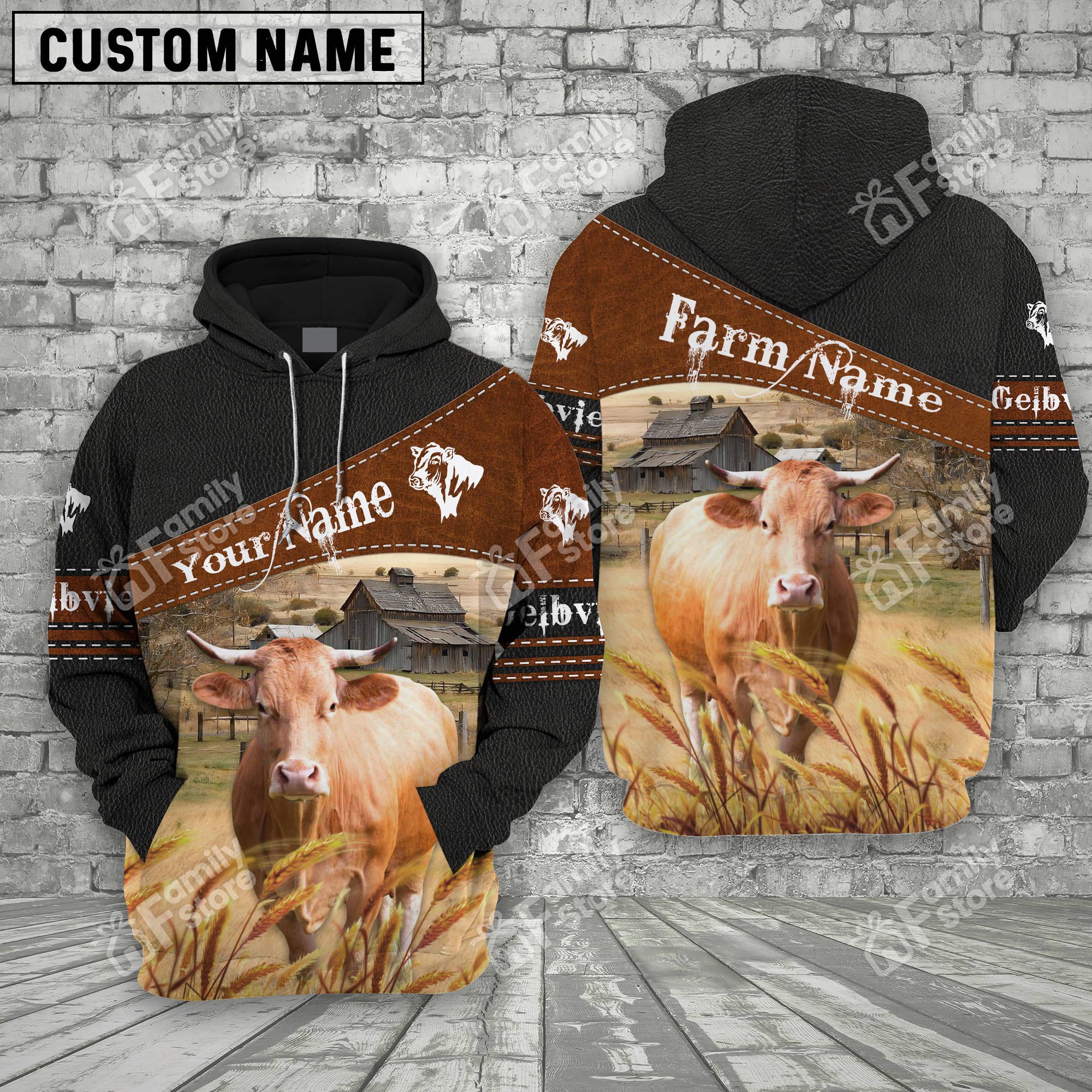 Uni Gelbvieh On Farm Printed 3D Black - Personalized Hoodie