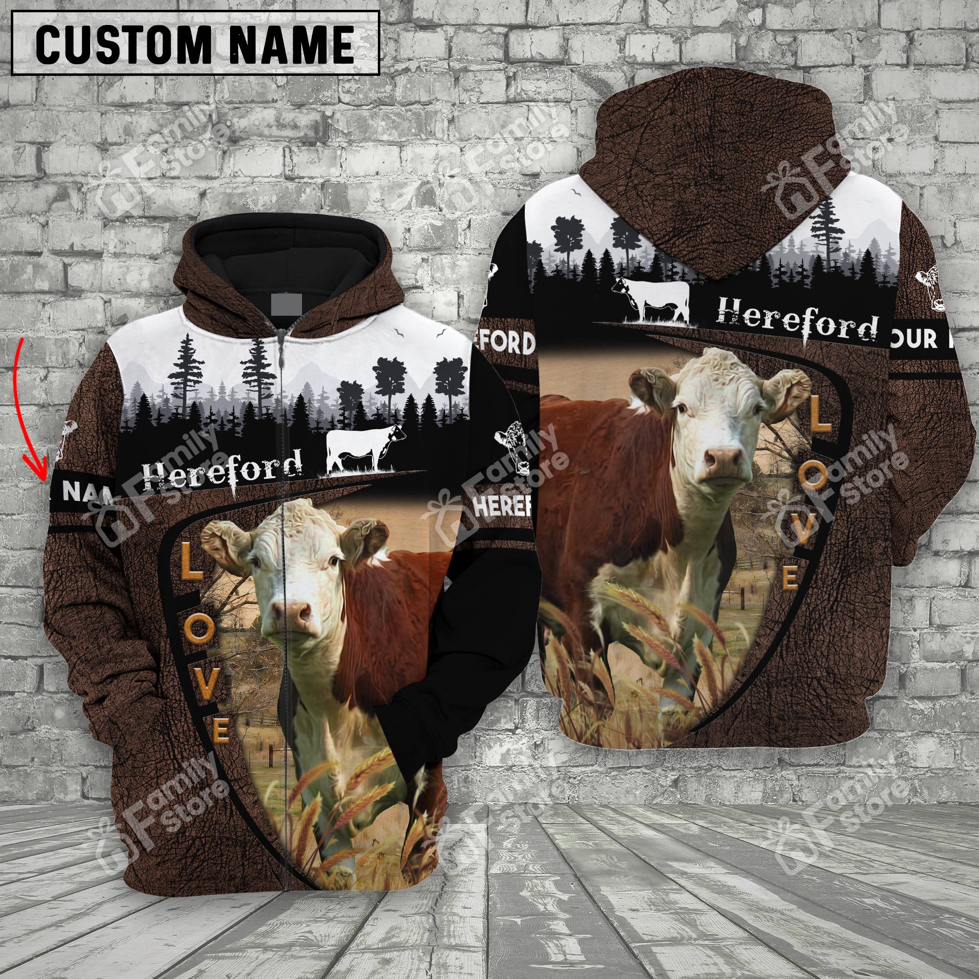 Uni Hereford On Farms Printed 3D Wooden Forest - Personalized Hoodie