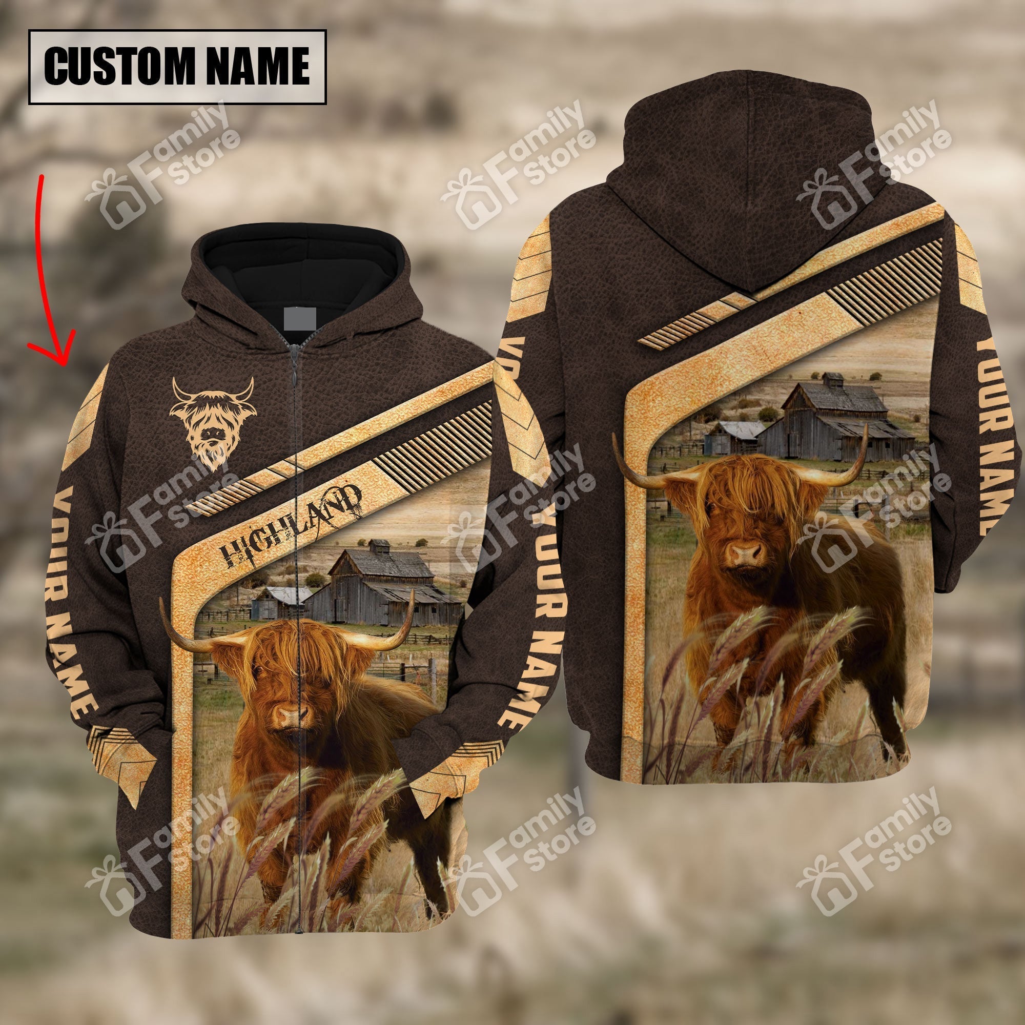 Uni Highland Cattle On The Meadow - Personalized Hoodie