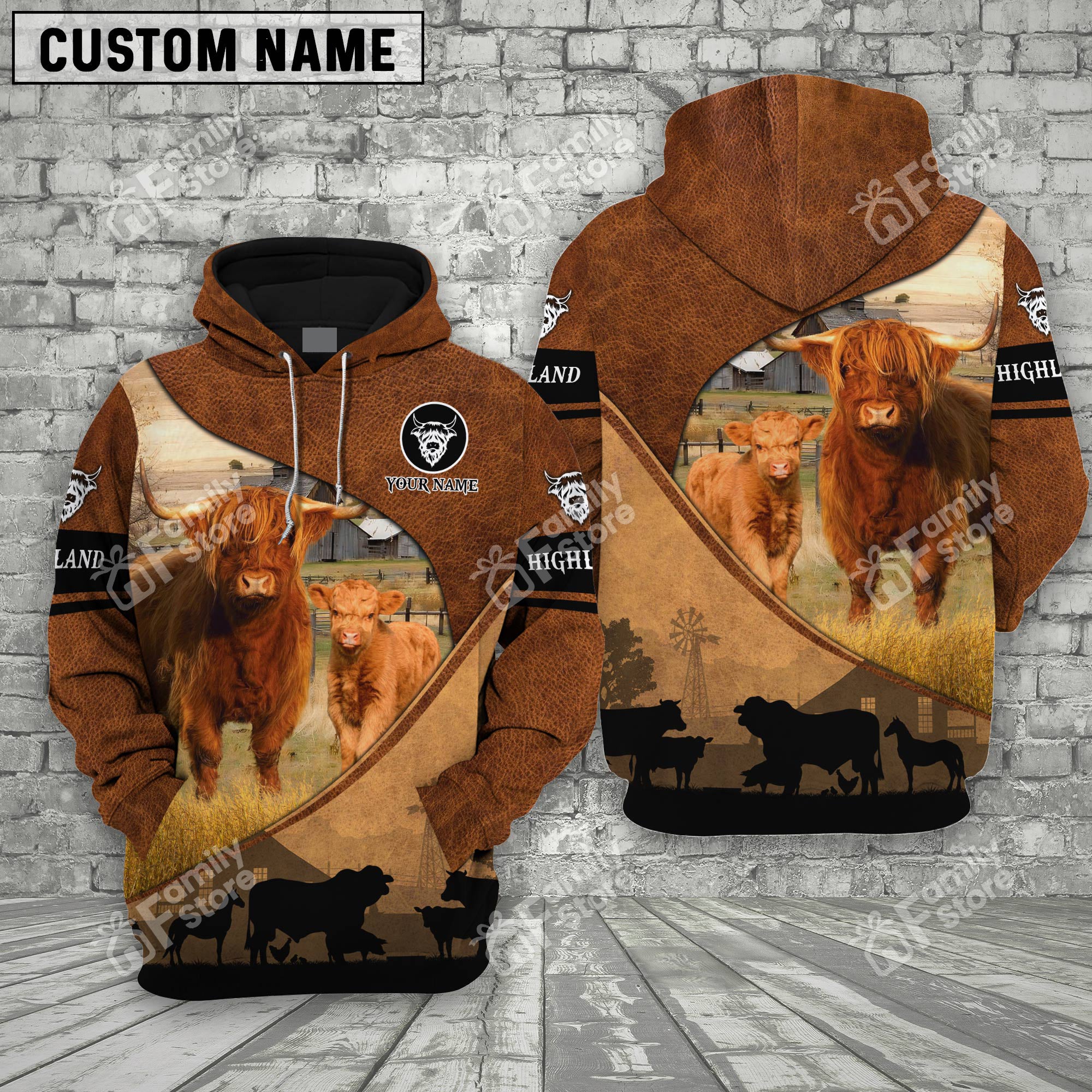 Uni Highland Farming Dark Brown 3D - Personalized Hoodie