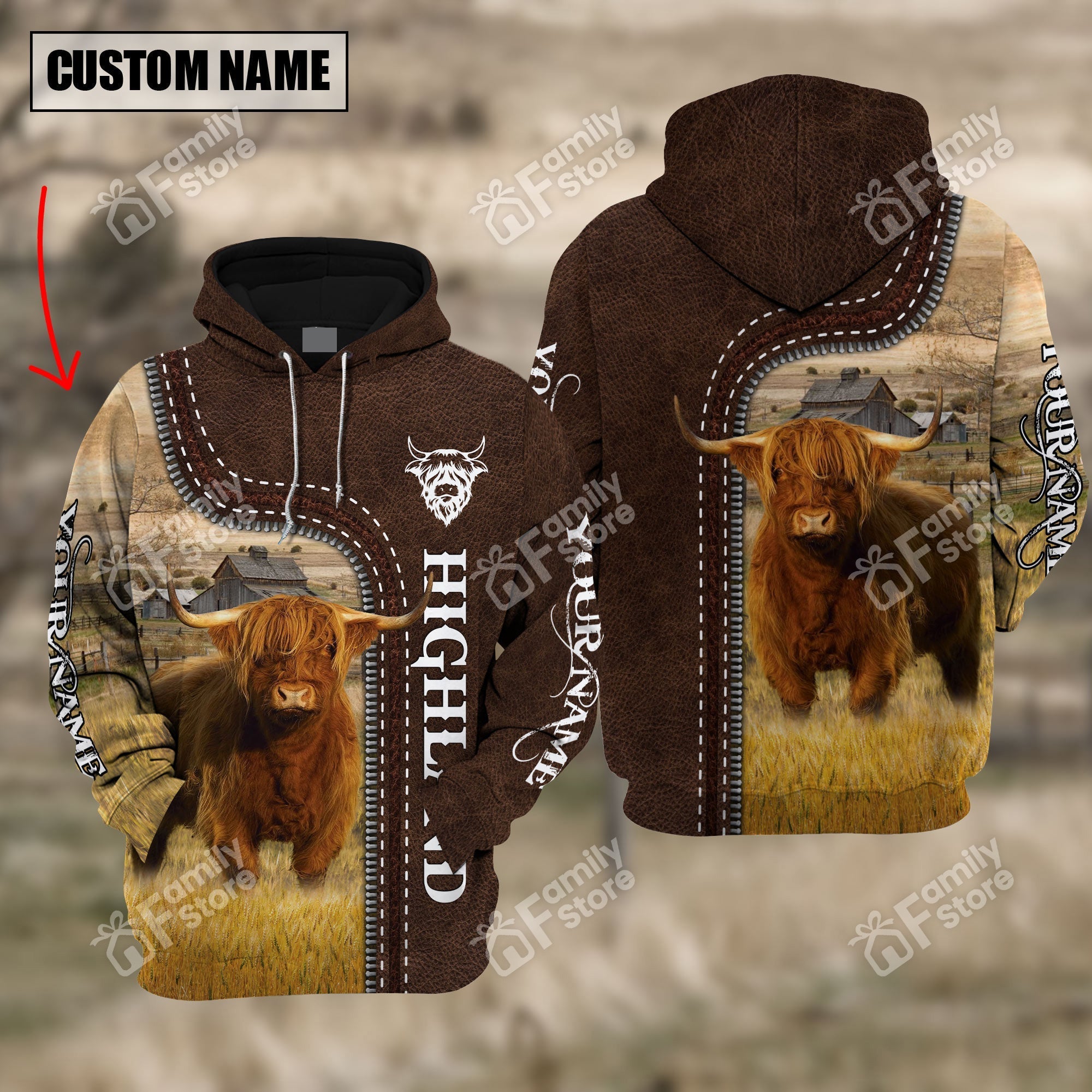 Uni Highland Farming Leather Pattern 3D - Personalized Hoodie