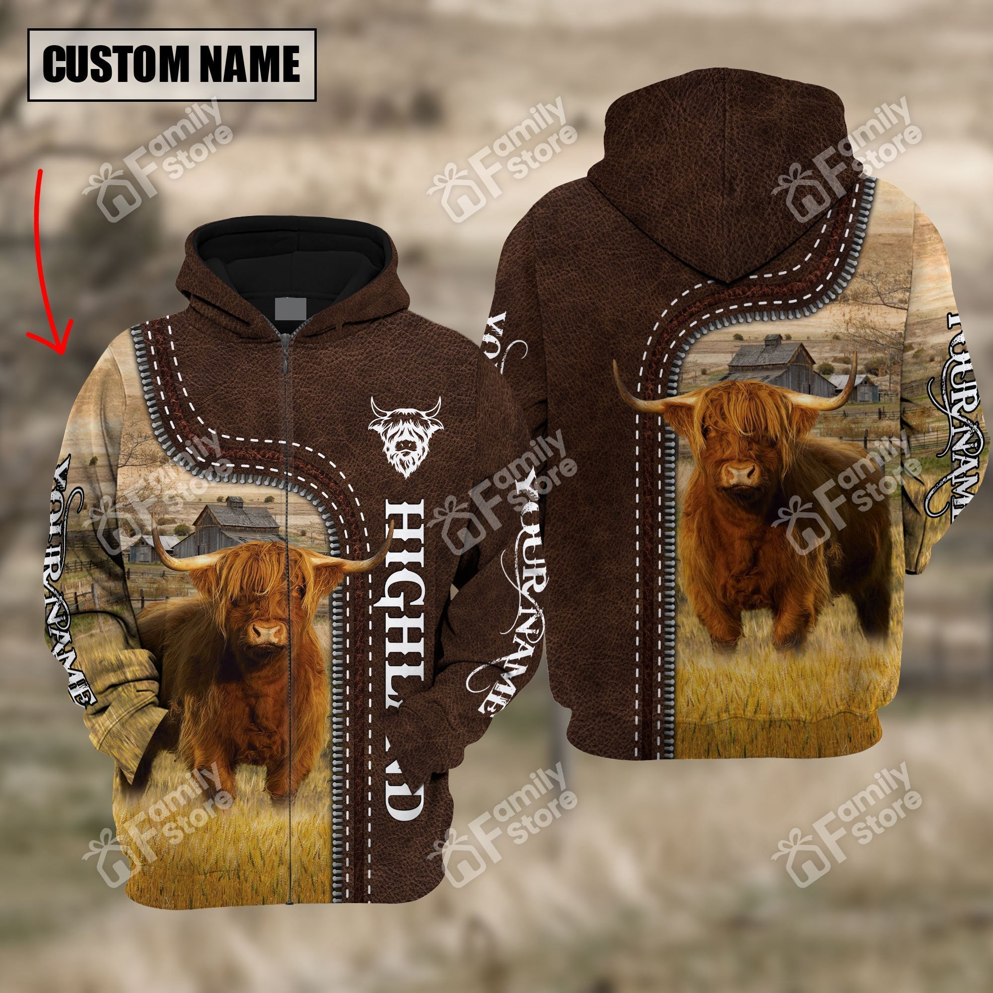 Uni Highland Farming Leather Pattern 3D - Personalized Hoodie