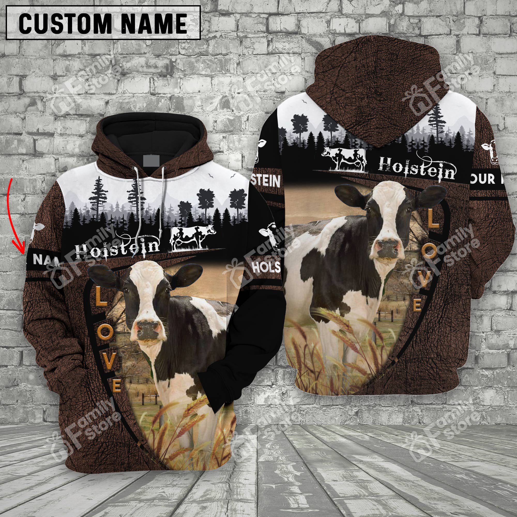 Uni Holstein On Farms Printed 3D Wooden Forest - Personalized Hoodie