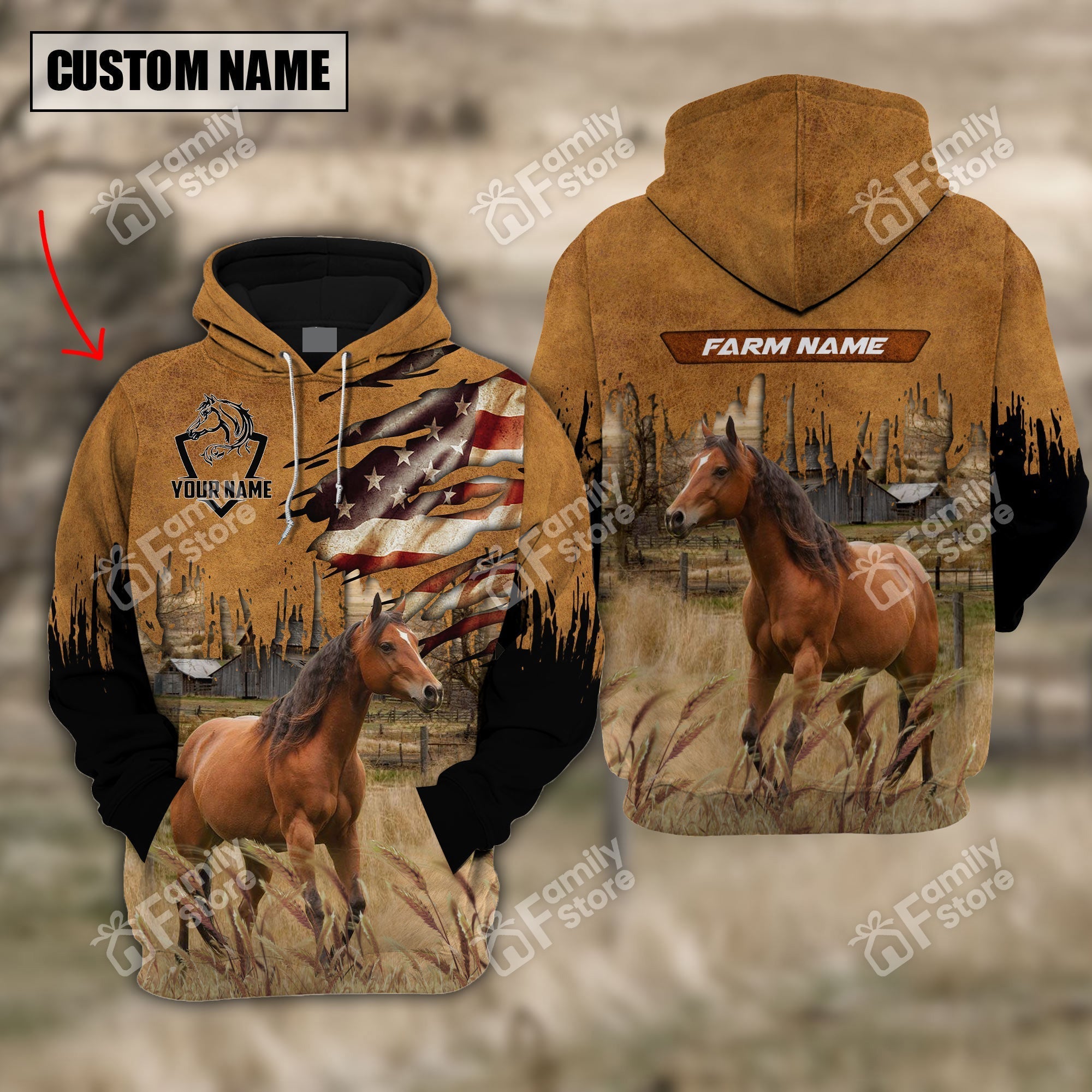 Uni Horse Us Flag Pattern - Personalized Hoodie