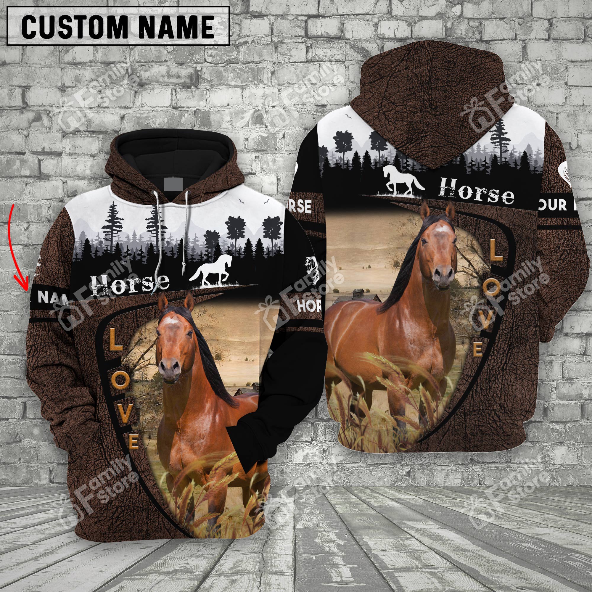 Uni Horse On Farms Printed 3D Wooden Forest - Personalized Hoodie