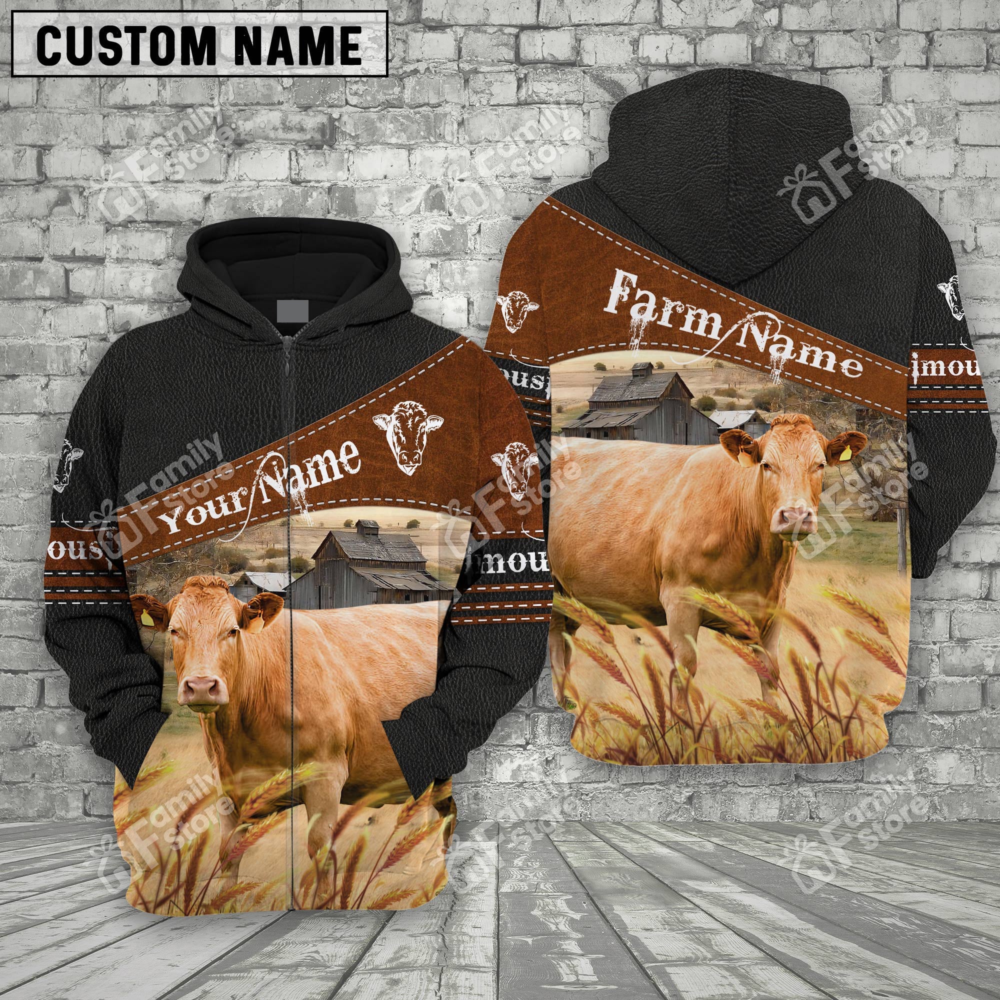 Uni Limousin On Farm Printed 3D Black - Personalized Hoodie