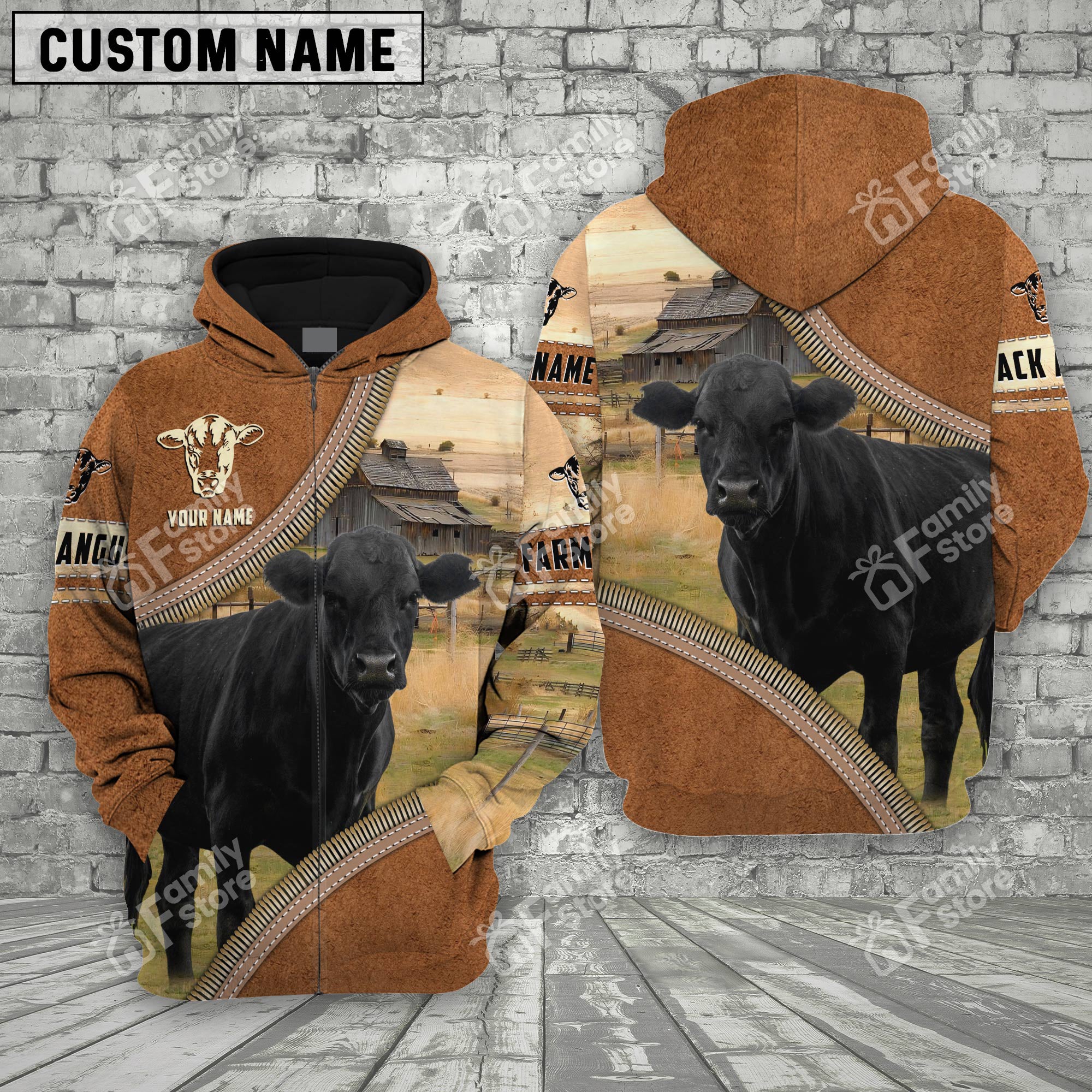 Uni Farm Black Angus Cattle Light Brown - Personalized Hoodie