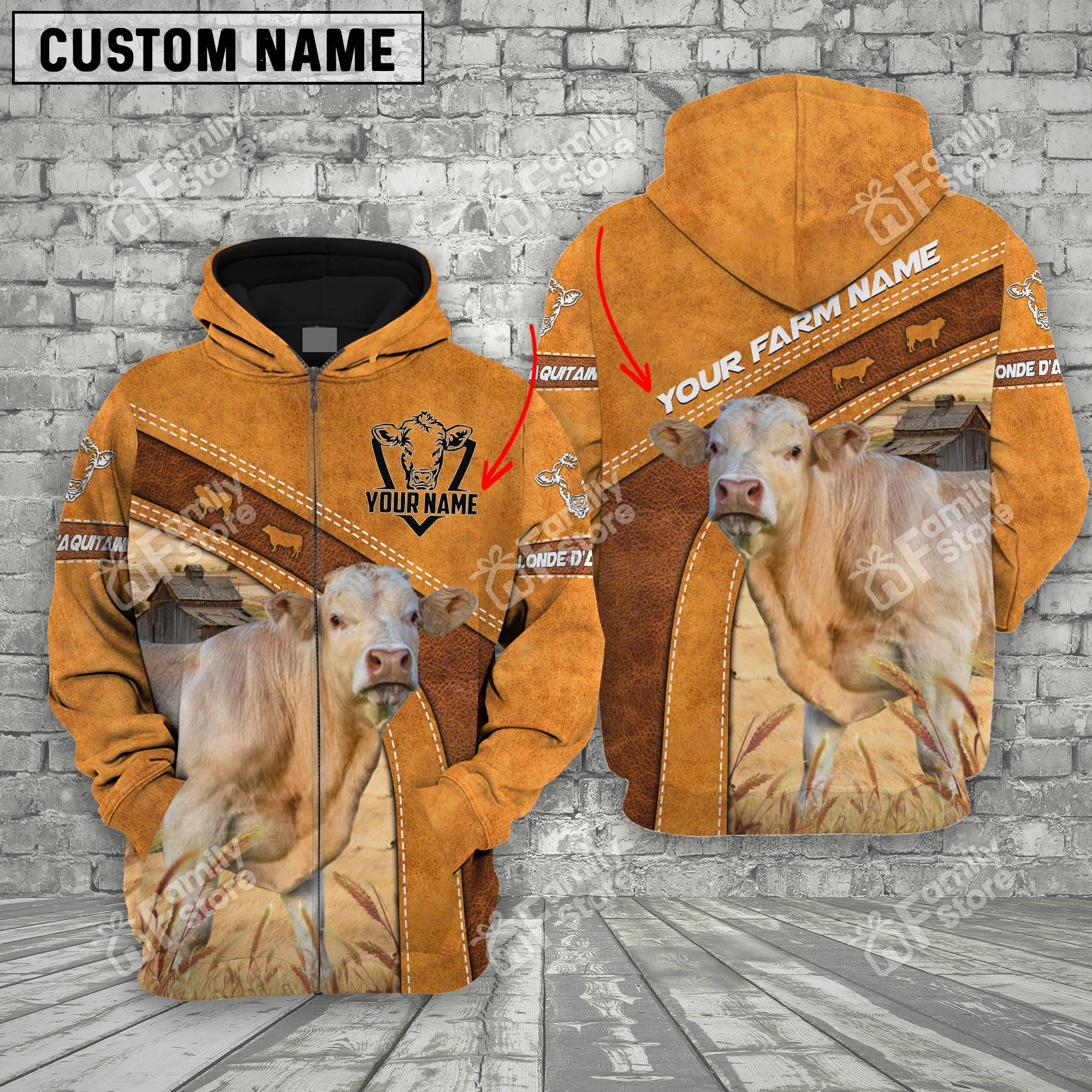 Uni Farm Blonde D'Aquitaine Cattle - Personalized Hoodie