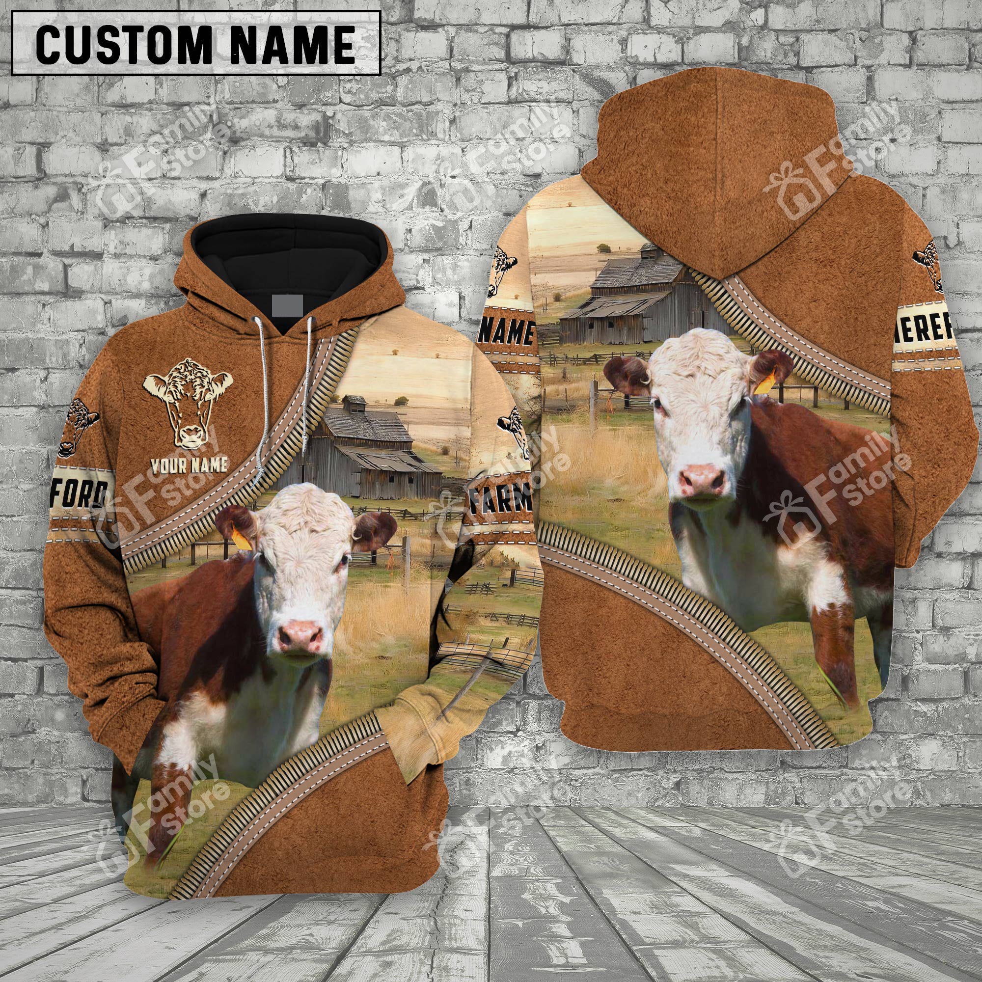 Uni Farm Hereford Cattle Light Brown - Personalized Hoodie